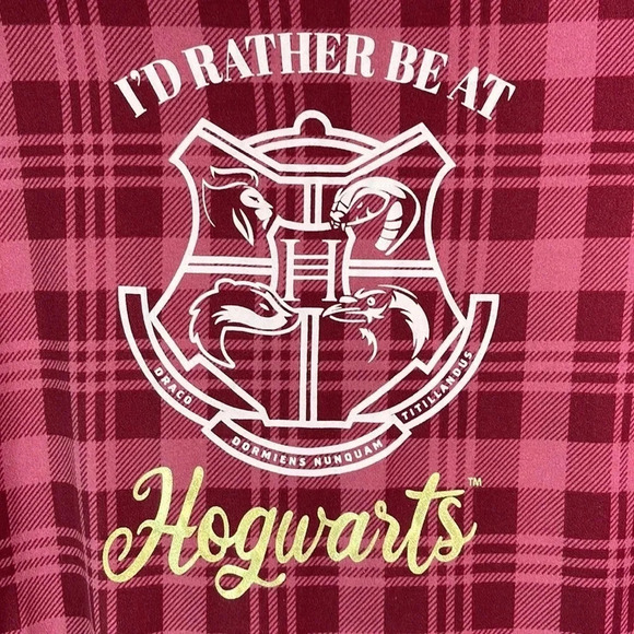 HARRY POTTER NWT I’d Rather Be At Hogwarts Burgundy Plaid Top Long Sleeve Size L - Picture 3 of 11